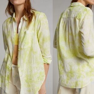 PILCRO ANTHROPOLOGIE YELLOW GREEN TIE DYE LONG SLEEVE BLOUSE WOMENS SZ XSP